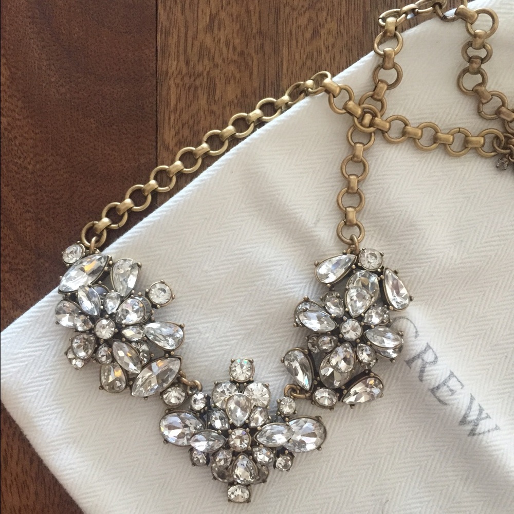J. Crew Gold Chain Crystal Statement Necklace Adjustable Length